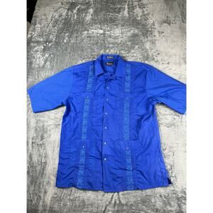 Omega Fashion Men’s L Royal Blue Embroidered Short Sleeve Guayabera – Excellent